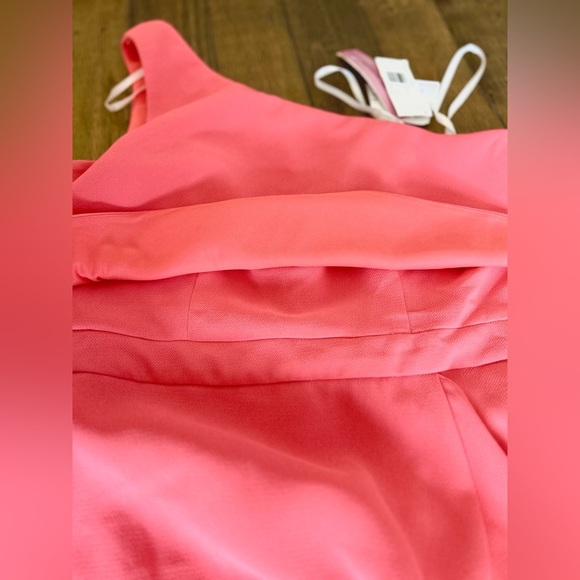 AQUA NWT Womens Coral Crepe Flounce Cocktail One-Shoulder Midi Dress Stretch - Picture 13 of 16